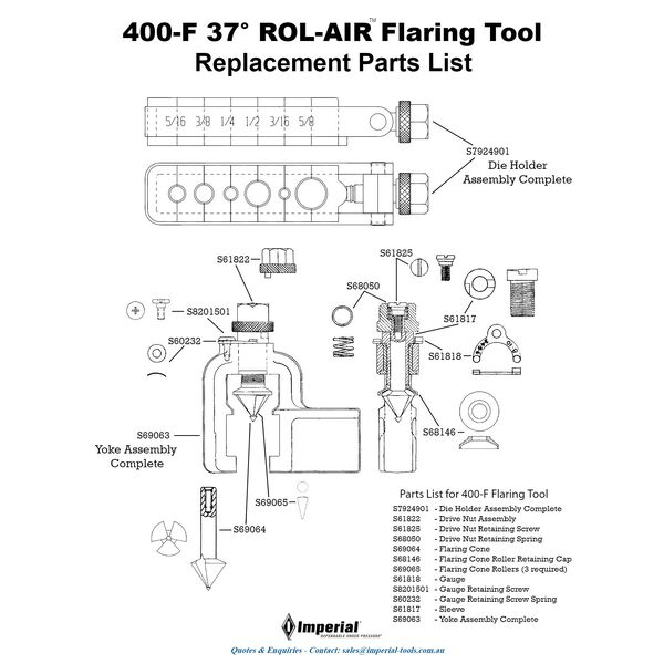 400-F Flaring Tool Replacement Parts