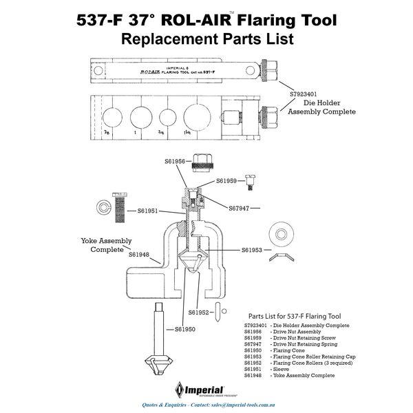 537-F Flaring Tool Replacement Parts